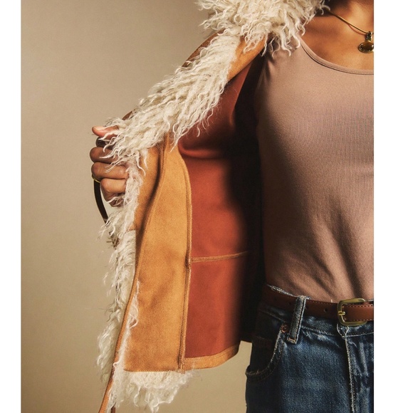 Classic Vegan Suede Fur Front Tie Fitted Jacket - Picture 5 of 7